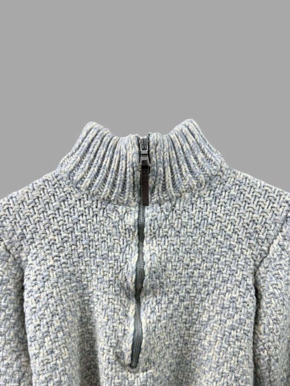 PRADA Light Grey Blue Wool Sweater Half-Zip Cropped High Neck Sz IT 40 US S - Picture 3 of 9